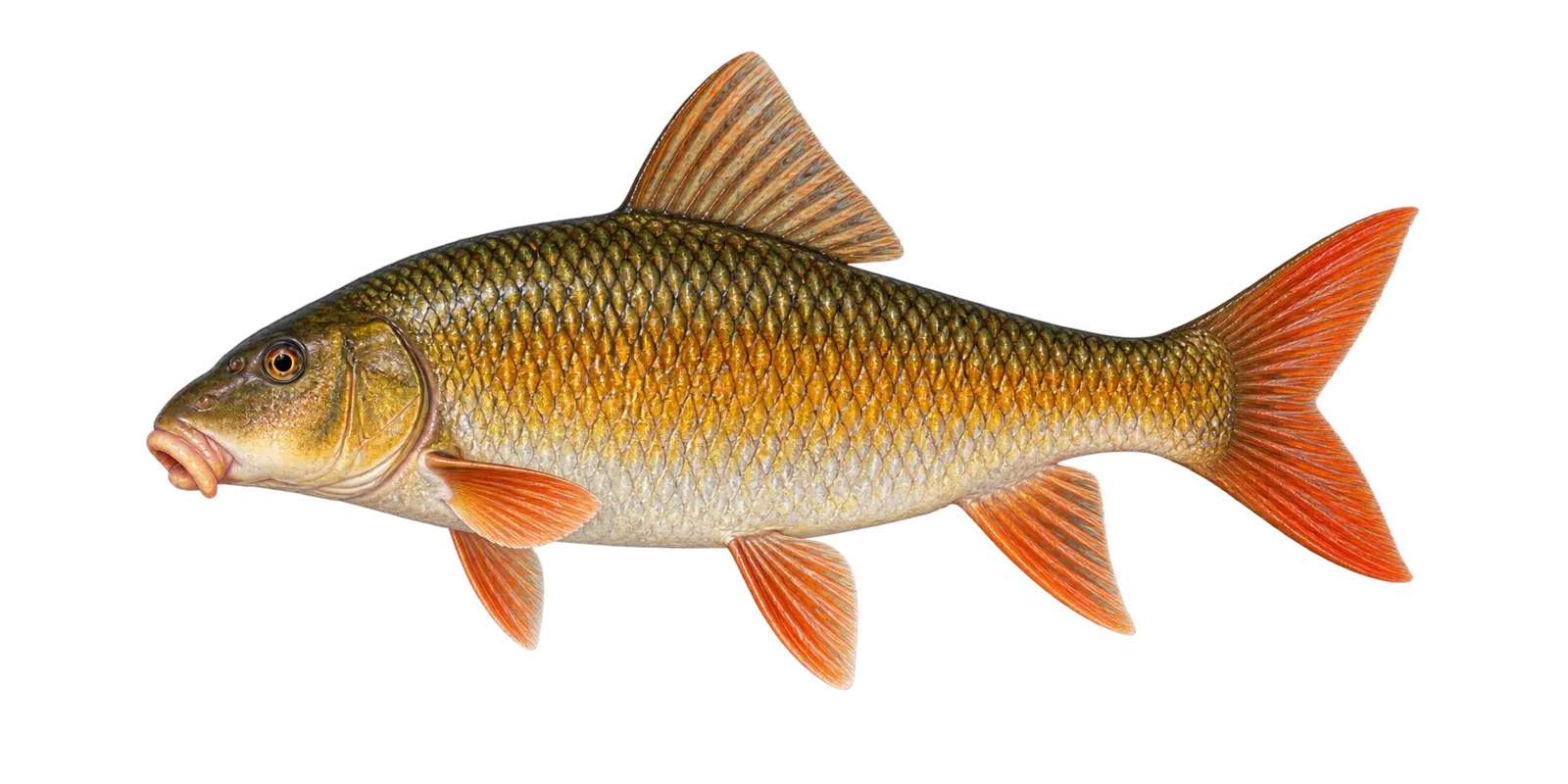 Natural-history illustration of a Golden Redhorse in side profile for the Sand Lake near Squaw Lake species guide