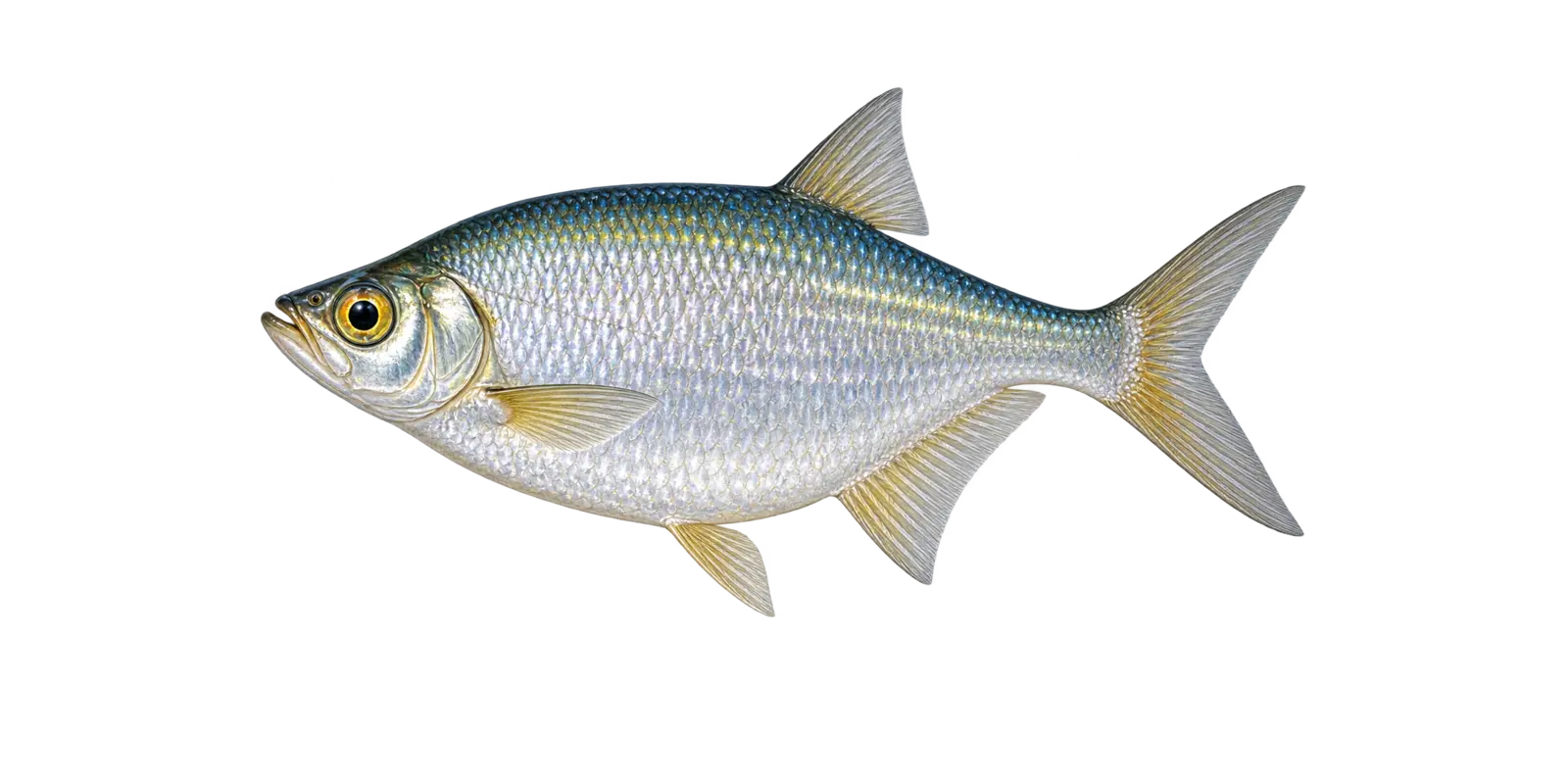 Natural-history illustration of a Goldeye in side profile for the Upper Red Lake species guide