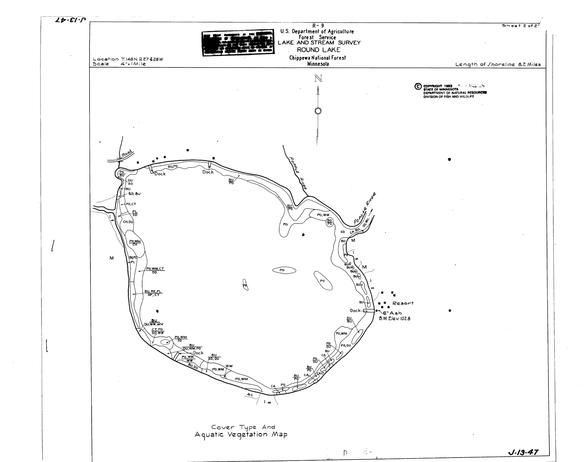 Round Lake depth map for guided fishing in northern Minnesota