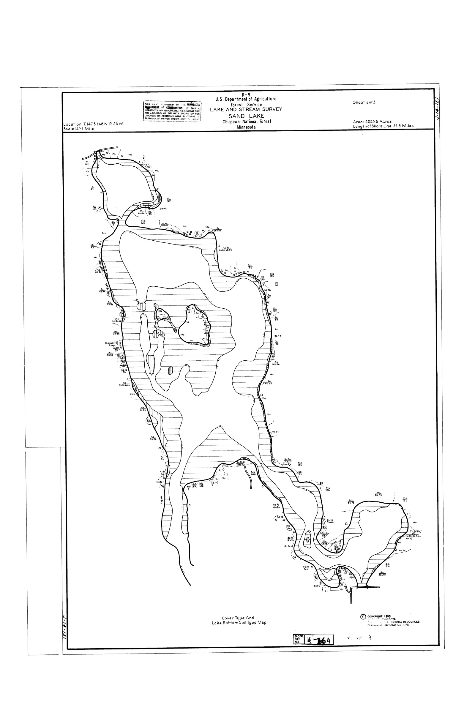 Sand Lake contour map for northern Minnesota fishing trips